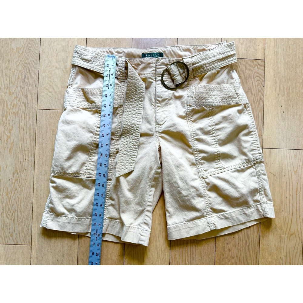 RALPH LAUREN VINGTAGE WOMENS KHAKI BEIGE SHORTS INNITIAL BELT METALBUCKLE 8